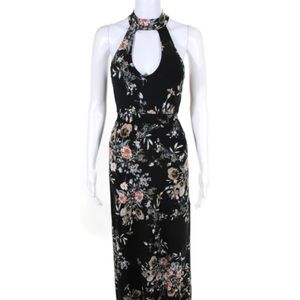 Veronica M Womens V Neck Sleeveless Floral Maxi Dress Black Size S